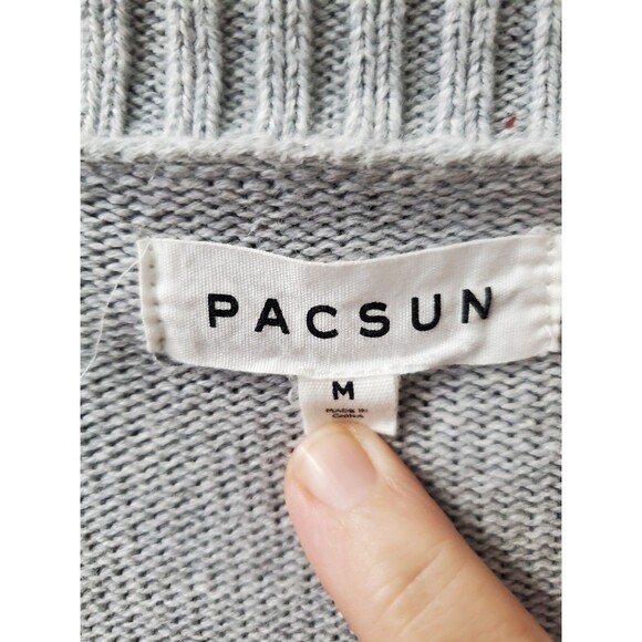 Pacsun Gray Cotton Peace "Love is all We Need" Embroidered Button-Up Cardigan M - Picture 2 of 8